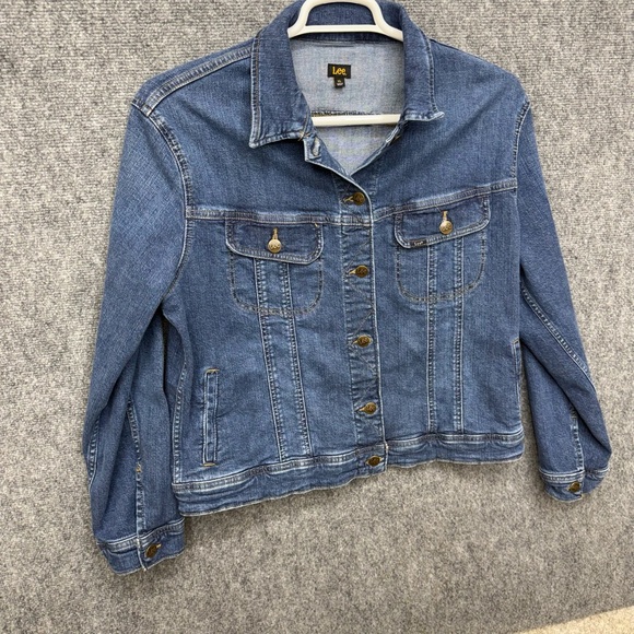 Women's Lee Jean Jacket Size XL trucker Denim button up long sleeve - Picture 5 of 9